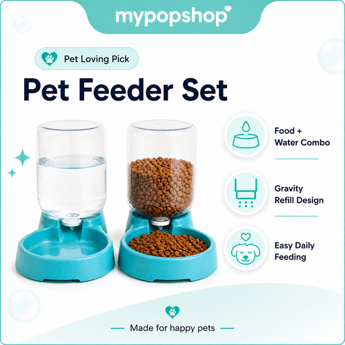 Pet Feeder & Water Dispenser 3.8L Automatic Pet Feeder Large Cat Dog Food Dispenser Water Fountain Drink Bowl