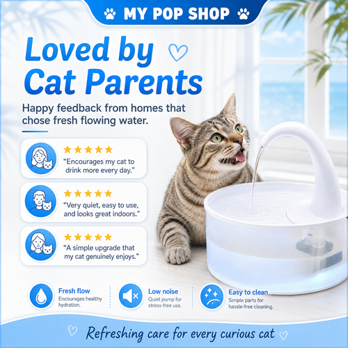 Cat Water Fountain, Automatic Pet Water Dispenser for Cats, Quiet Flow Drinking Fountain with Fresh Circulating Water, Indoor Cat Hydration Bowl, Easy to Use White Cat Fountain