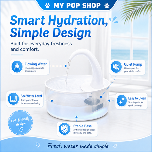 Cat Water Fountain, Automatic Pet Water Dispenser for Cats, Quiet Flow Drinking Fountain with Fresh Circulating Water, Indoor Cat Hydration Bowl, Easy to Use White Cat Fountain