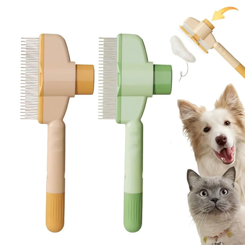 Pet Hair & Flea Comb for Dogs and Cats, Grooming Brush with Fine Teeth, Self-Cleaning Button, Helps Remove Loose Hair, Grip Pet Comb for Puppies, Kittens & Small Pets